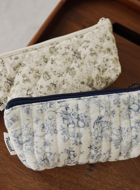 碎花笔袋帆布收纳袋化妆笔刷收纳学生文具用品拉链整理袋小号文艺
