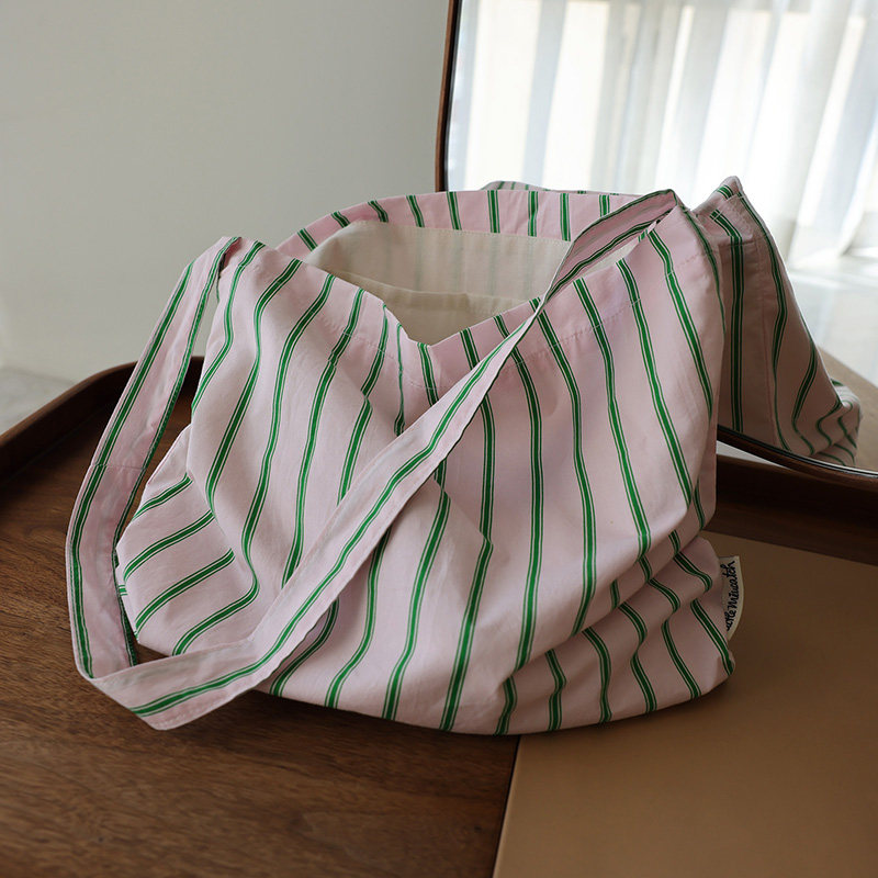 学院风粉绿条纹单肩包一条肩带简约百搭休闲布艺托特包女生帆布袋,箱包皮具/热销女包/男包,通用款女包,淘宝优惠券,粉丝福利购,淘宝优惠卷
