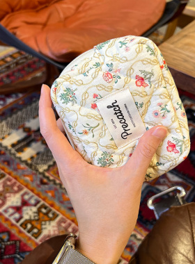 美摘方形吐司立体化妆包补妆气垫口红收纳袋加厚花朵小号包中包女