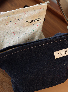 miucatch牛仔化妆包彩色点点布艺收纳袋女生简洁日常便携多功能包