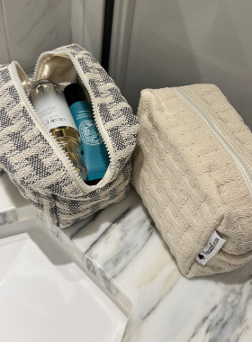 美摘大容量随身便携高级化妆包简约帆布立体收纳包旅行出国洗漱包