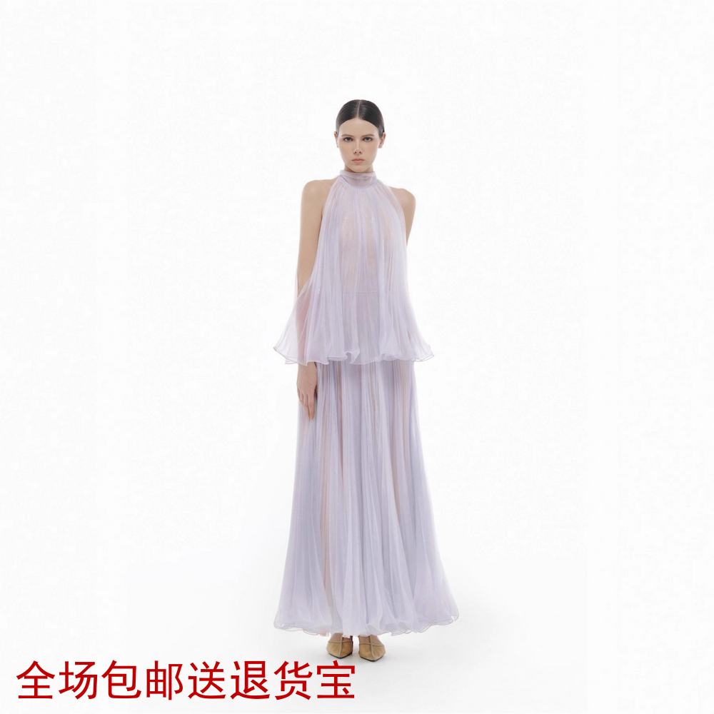 2025新款气质长裙甜美风森系挂脖连衣裙新娘晨袍成人礼宴会礼服