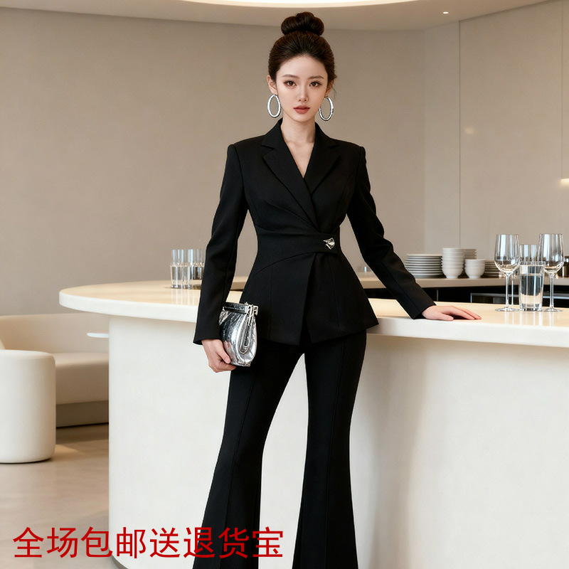 黑色收腰西装上衣女2025新款设计感职业装显瘦通勤OL西服35375