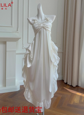 性感露背挂脖吊带海边度假风沙滩裙荷叶边长裙仙女范连衣裙69170