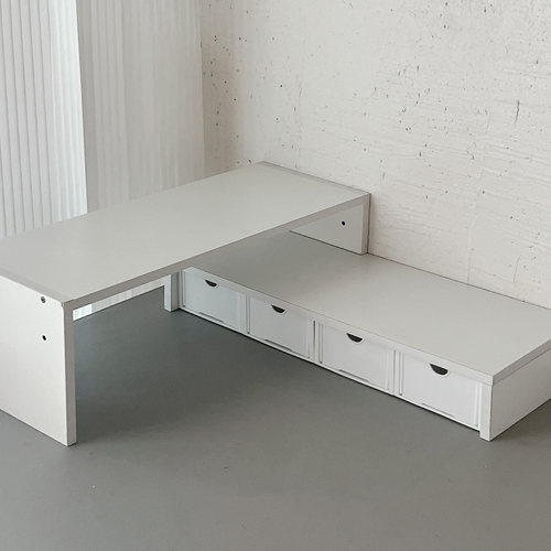 转角书桌布置增高架桌面收纳盒