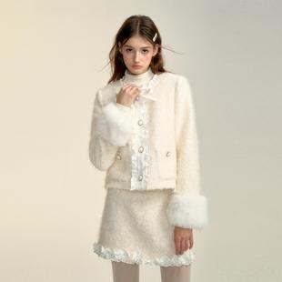 羊毛两件套 秋冬夹棉短款 SOURGRAPE葡萄不太酸 米色小香风千金套装