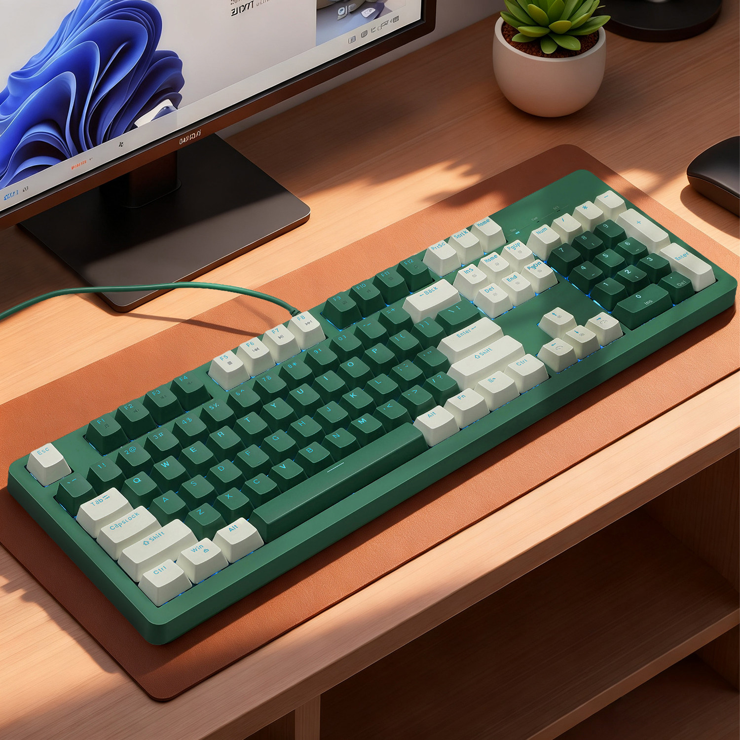 104键绿色机械键盘客制化DIY有线黑轴游戏电竞外接办公紫轴