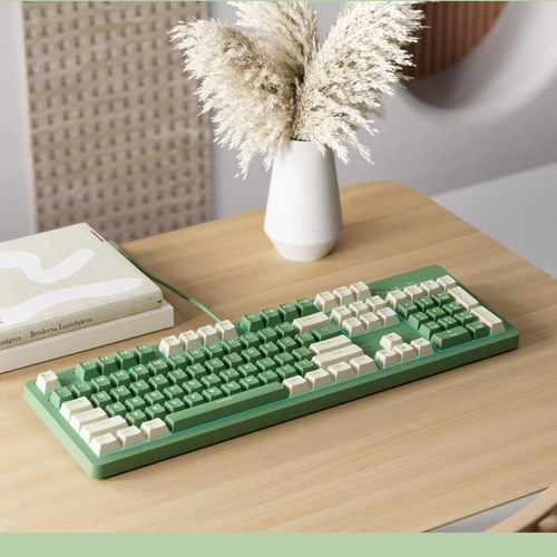 绿色104键机械键盘客制化个性双拼色冰蓝光透光键帽全键无冲办公
