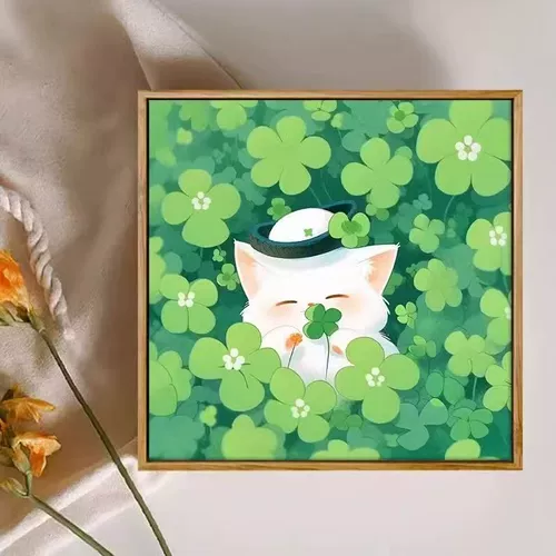 Четырехлистный клевер, средний котенок, алмазная картина, 2025, новый пейзаж, ручная работа, материал «сделай сам», в черепичной рамке, украшение для гостиной, картина