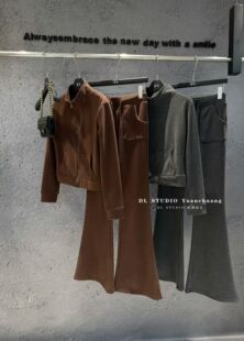 2026秋季韩版糯米尼绒卫衣长袖短款上衣+微喇叭裤两件套A10929