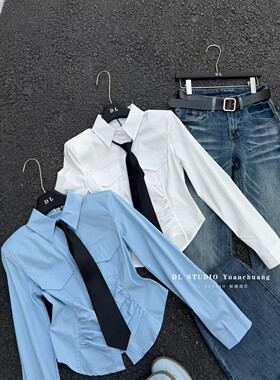 欧洲站2026春季新款韩版气质收腰弹性配领带长袖衬衫女上衣A10029