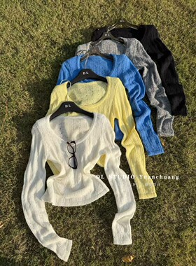 十三行2026春季新款韩版气质镂空针织罩衫女收腰显瘦打底衫B1125