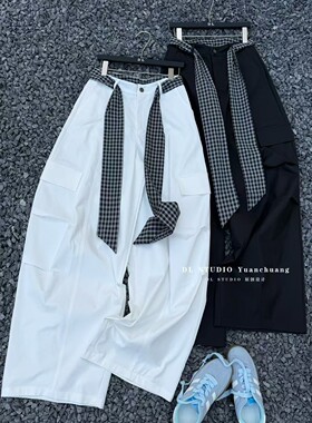 高腰工装阔腿裤女2025春季新款宽松显瘦设计感镰刀休闲裤A10081