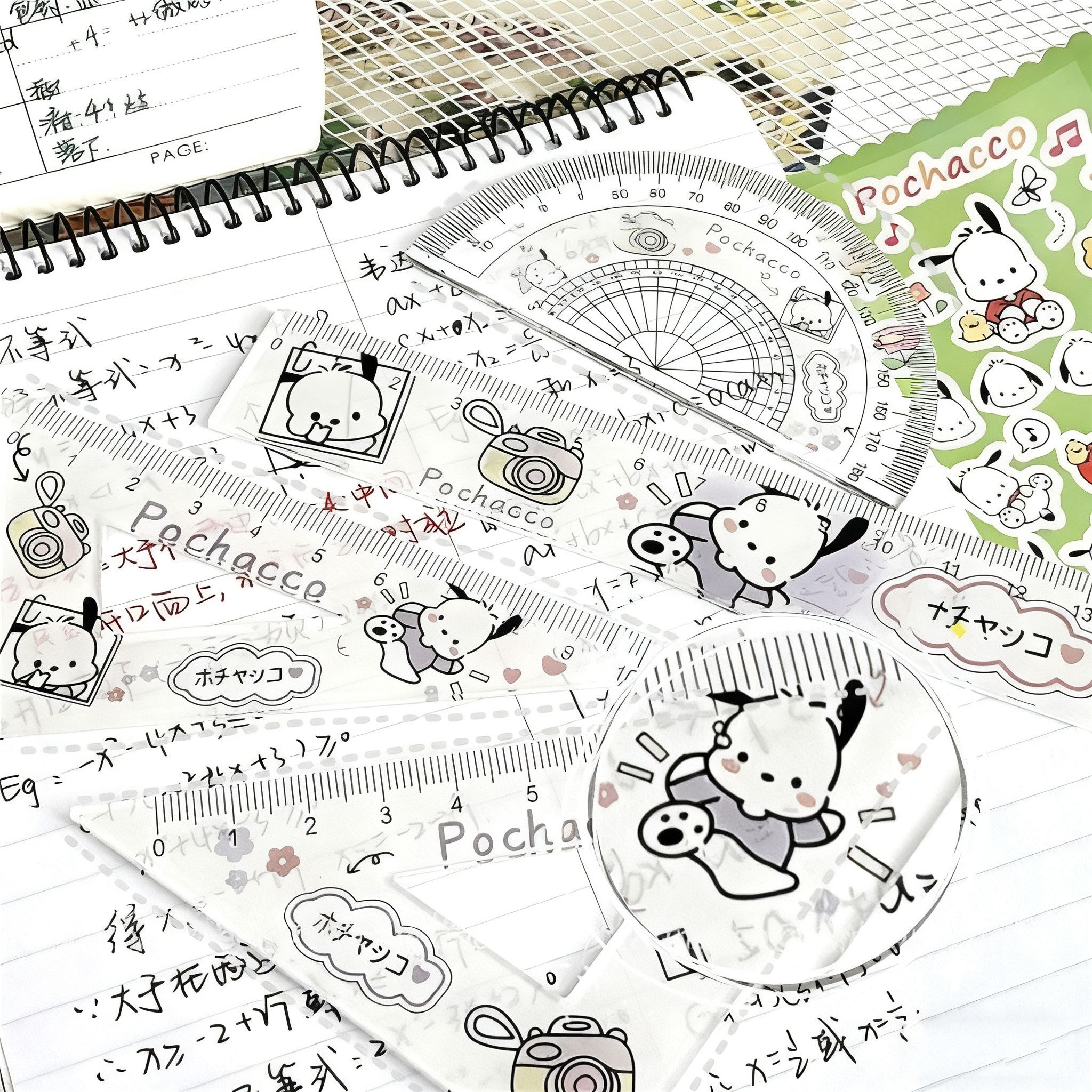 可爱卡通亚克力尺子四件套学生套尺高颜值量角器三角尺15CM直尺子