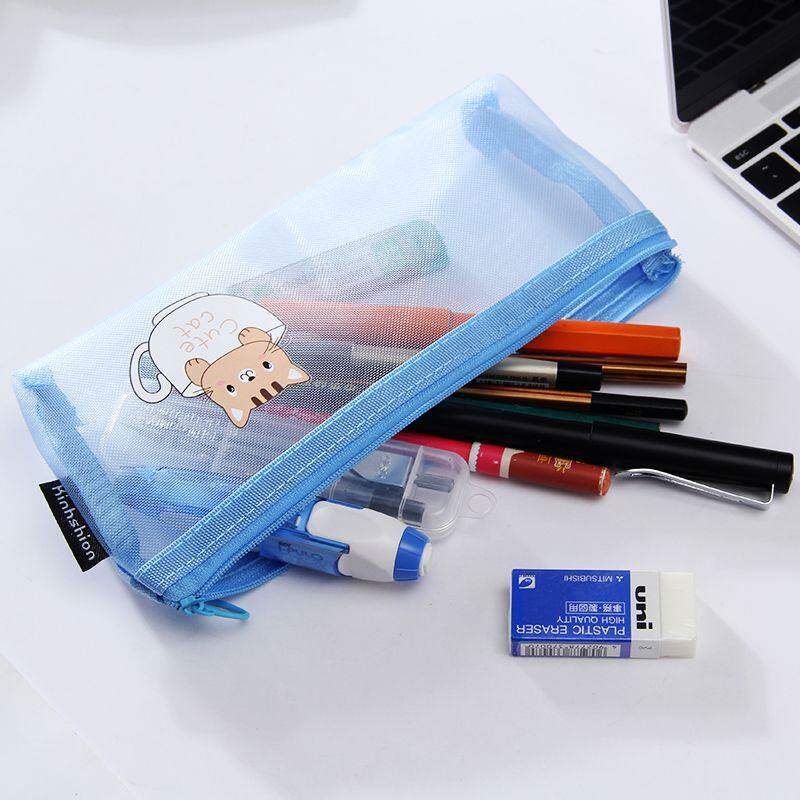 卡通创意透明笔袋网纱加厚大容量文具袋男生女生高颜值开学小礼品