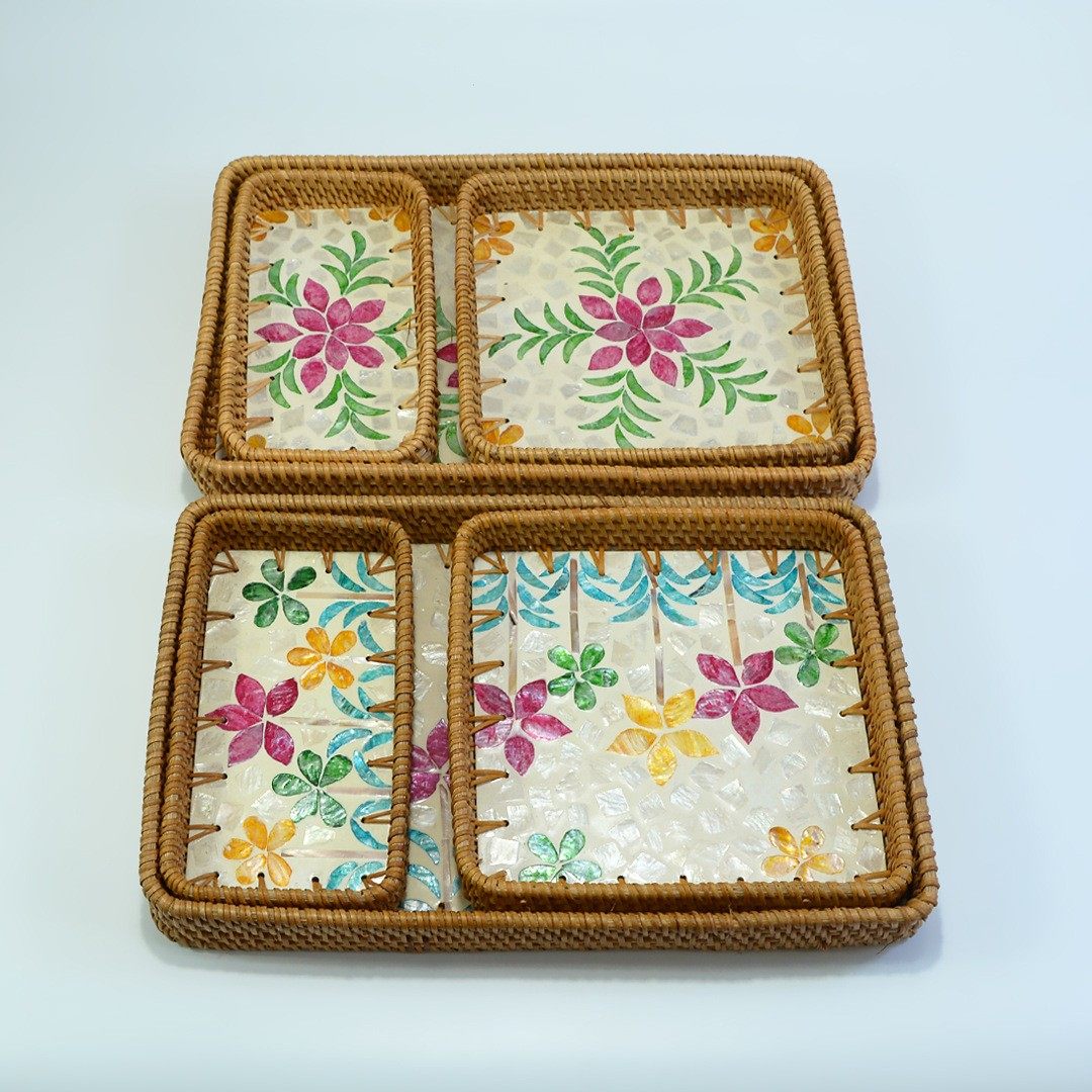 秋藤编贝壳收纳篮北欧创意彩贝托盘编织果盘茶托盘置物收纳点心篮,餐饮具,餐用托盘,淘宝优惠券,粉丝福利购,淘宝优惠卷