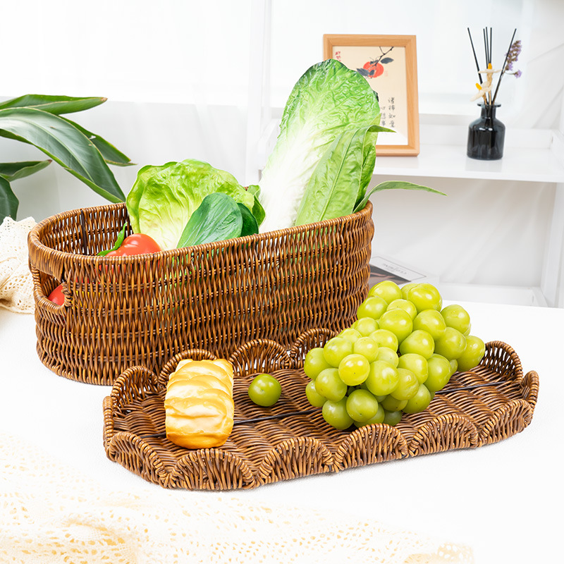 客厅家用仿藤手编带盖收纳筐零食
