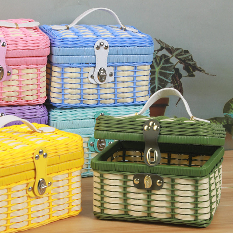 新款拼色中秋伴手礼仿藤编织手提