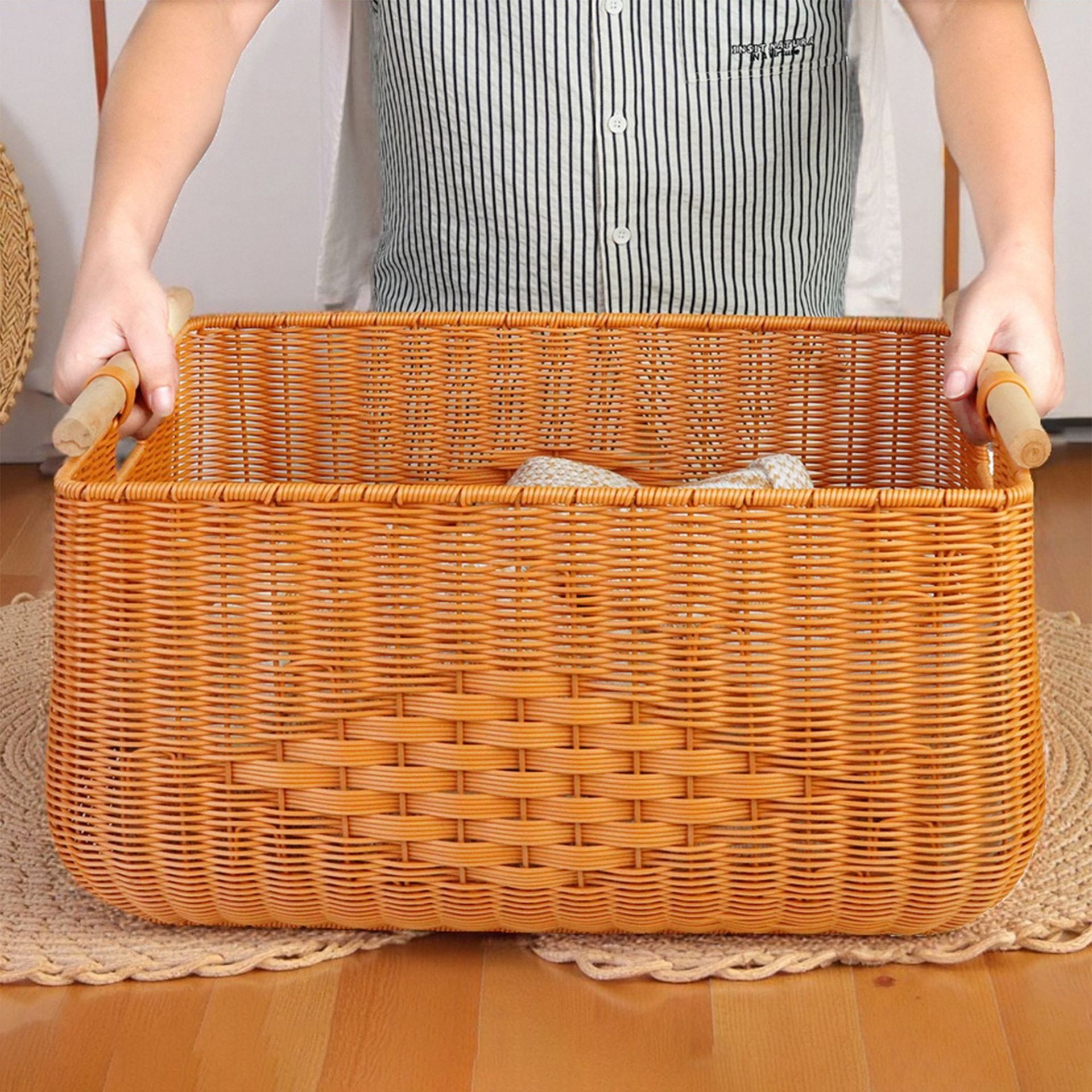 仿藤编织收双耳纳筐塑料超大号整理简约客厅橱柜零食储物篮玩具筐,收纳整理,收纳筐,淘宝优惠券,粉丝福利购,淘宝优惠卷