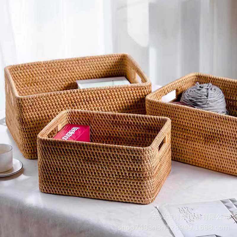 越南藤编收纳筐日式ins桌面手工