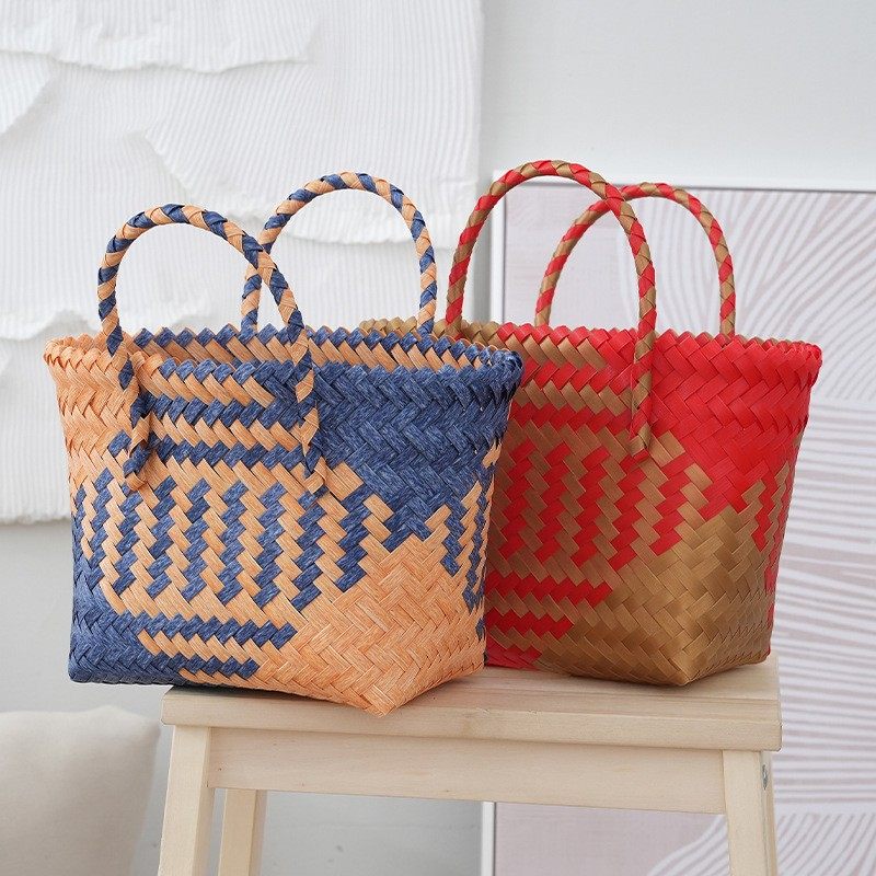 新款彩色塑料编织包大容量手提菜篮子敞口礼品包百搭沙滩海边度假,收纳整理,其他收纳篮,淘宝优惠券,粉丝福利购,淘宝优惠卷