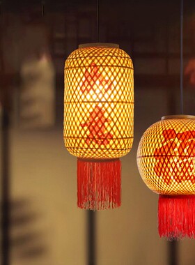 竹编油纸灯笼中式火锅店装饰灯具