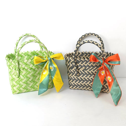 斜编小童篮蝴蝶结包拼色打包带可