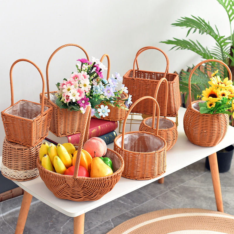 仿藤编织花篮小手提篮子插花坐月