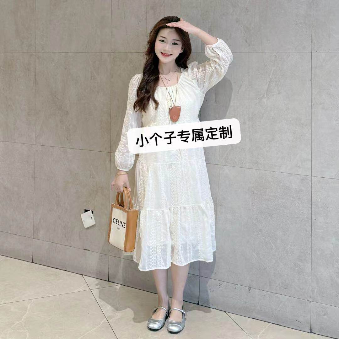 小个子法式蕾丝长裙刺绣显瘦宽松温柔系带长袖连衣裙女甜美娃娃裙