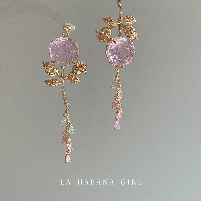 LaHabanagirl手工原创水晶之心蔷薇高透华美轻奢礼物闺蜜复古耳钉,饰品/流行首饰/时尚饰品新,耳钉,淘宝优惠券,粉丝福利购,淘宝优惠卷
