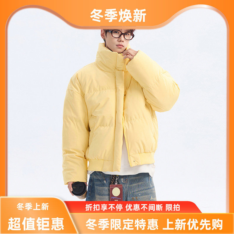 实拍立领新款上市青年冬季c男款an纯色棉服潮流中性加厚短款棉衣