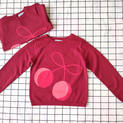 酒红色纯棉秋冬季圆领长袖毛衣