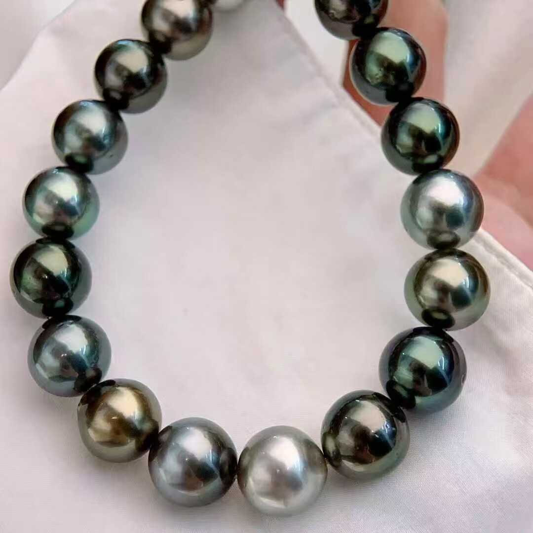 香港珠宝展直播 天然海水9.8-10.9mm混彩大溪地珍珠项链 内敛沉稳