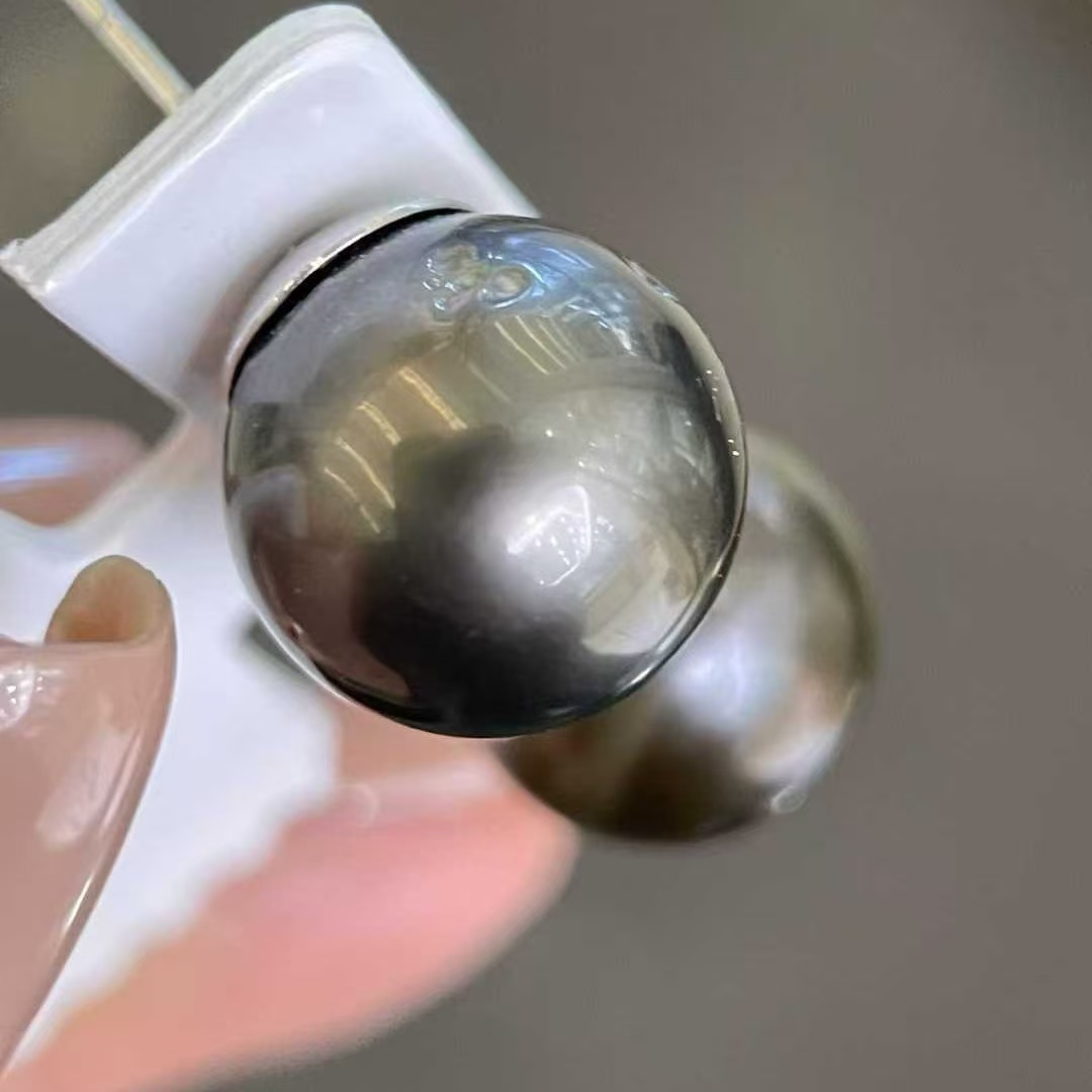 天然海水11.6mm大溪地珍珠耳钉 皮光细腻 925银耳针