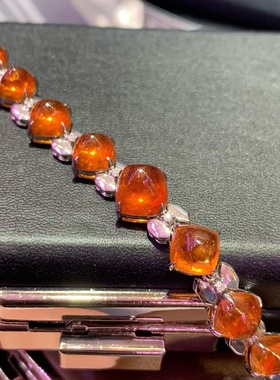 18K钻石镶嵌 无烧芬达石手链 主石28.62克拉 绚丽光彩 高级感十足