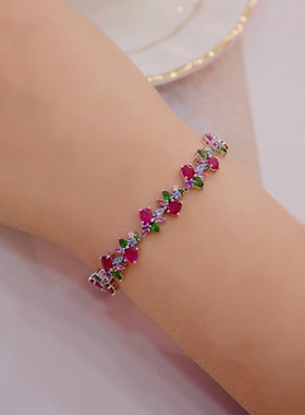 18K金钻石镶嵌 天然彩色宝石手链 重量12.76克 长度17cm左右