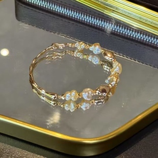 刚柔并济 天然海水金珠keshi手镯 裸珠重约3g 8.5mm 时髦感 约8