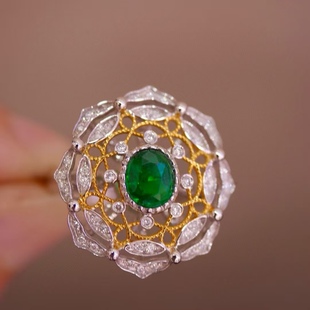 精致优雅布契拉提风 主石0.65克拉 18K金钻石镶嵌 天然祖母绿戒指