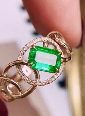 18K钻石镶嵌 哥伦比亚祖母绿戒指 复古老钱风 vivid green 鲜绿色