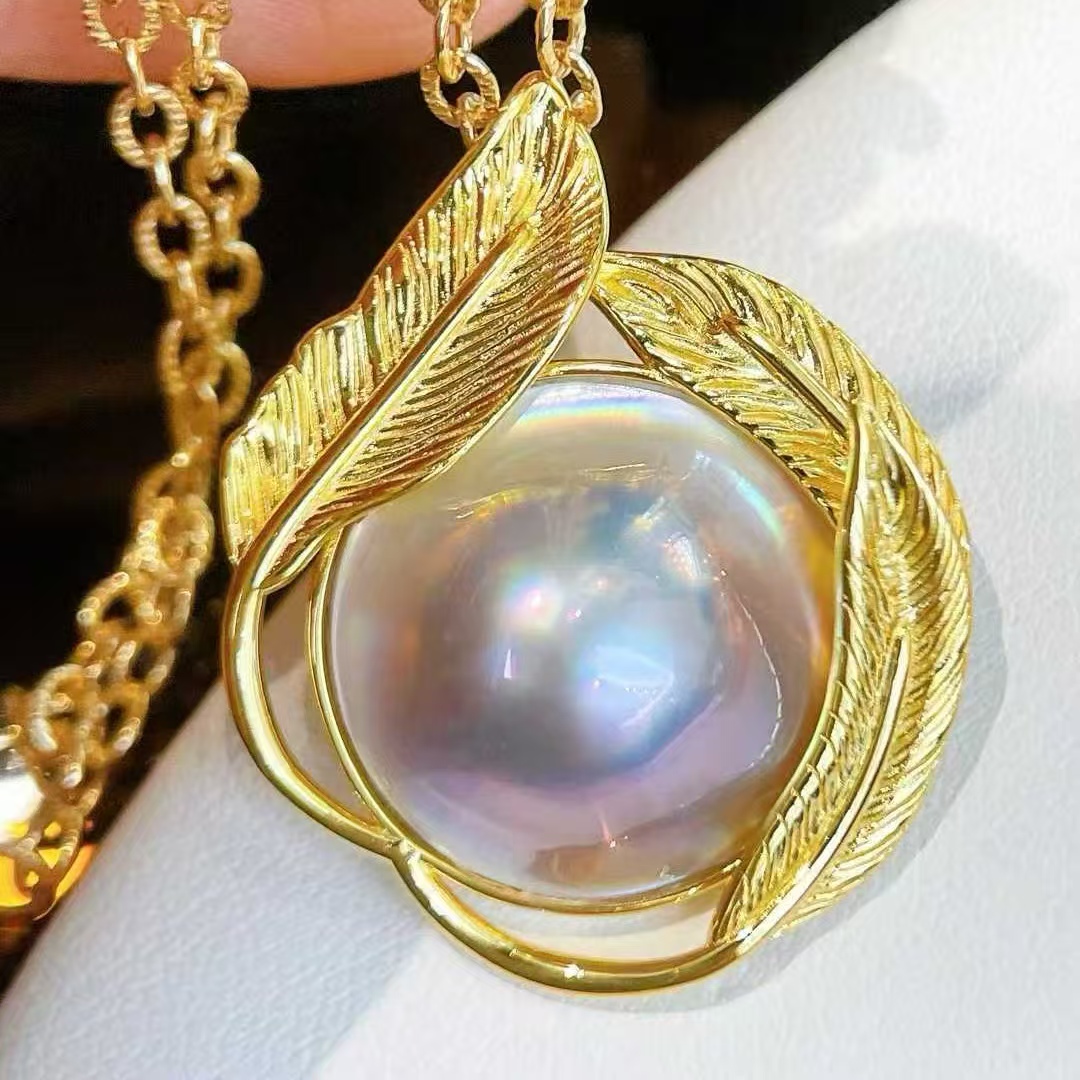 天然海水极光日本奄美炫彩荷包蛋马贝吊坠 极厚包边 配50cm手工链