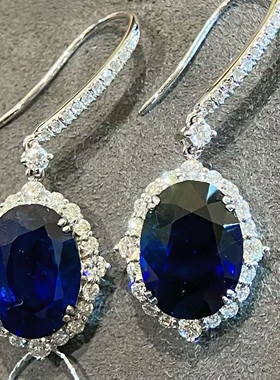 吉尔德皇家蓝宝石耳环 主石9.33克拉 高贵大气 18K金钻石镶嵌