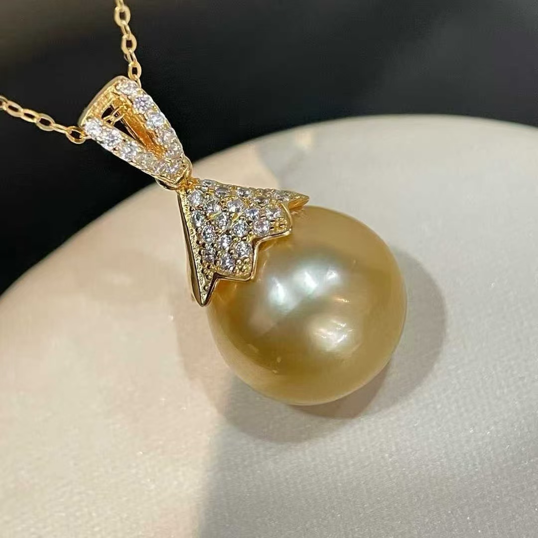 天然海水13-14mm南洋金珠吊坠 浓金强光滑皮 招财金旺自己