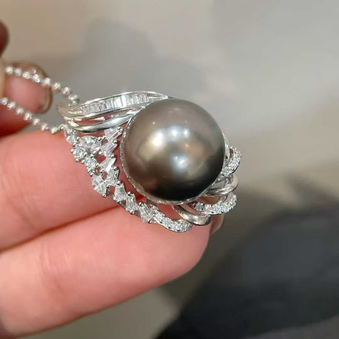 天然海水12-13mm经典款大溪地珍珠吊坠 炫彩光泽 简约上身显高贵