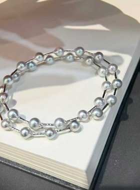 18k金管真多麻手镯 电光蓝人鱼姬色真多麻akoya 5-6mm 29粒珍珠