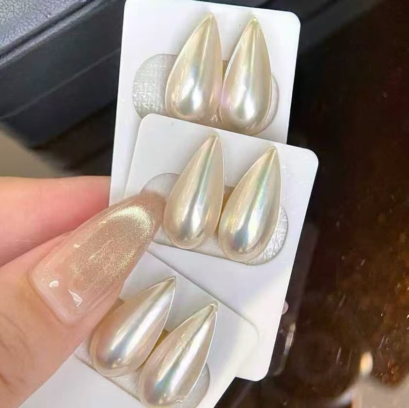 天然海水9*19mm奄美岛 不多见的炫彩水滴马贝裸珠 修长饱满镜面光