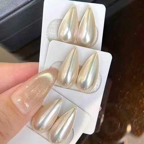 天然海水9*19mm奄美岛 不多见的炫彩水滴马贝裸珠 修长饱满镜面光