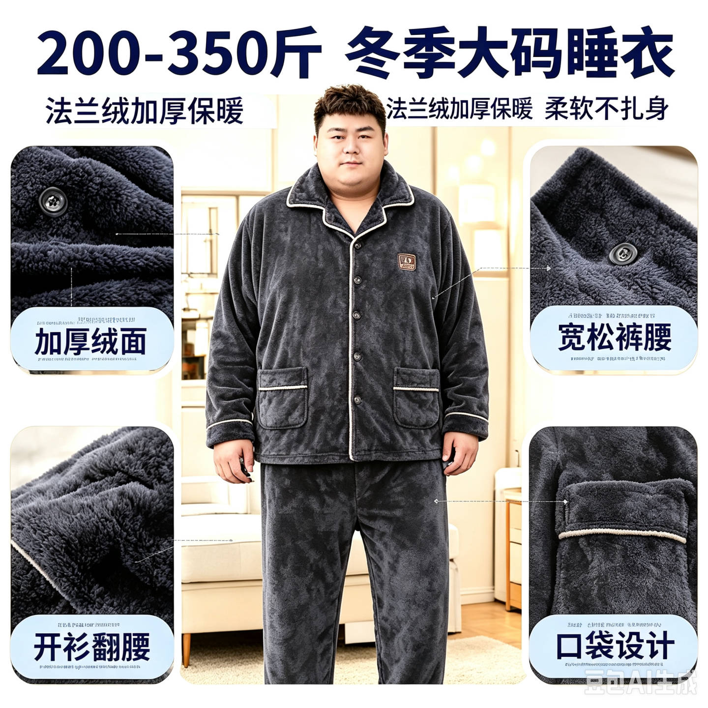 秋冬男士大码法兰绒睡衣套装
