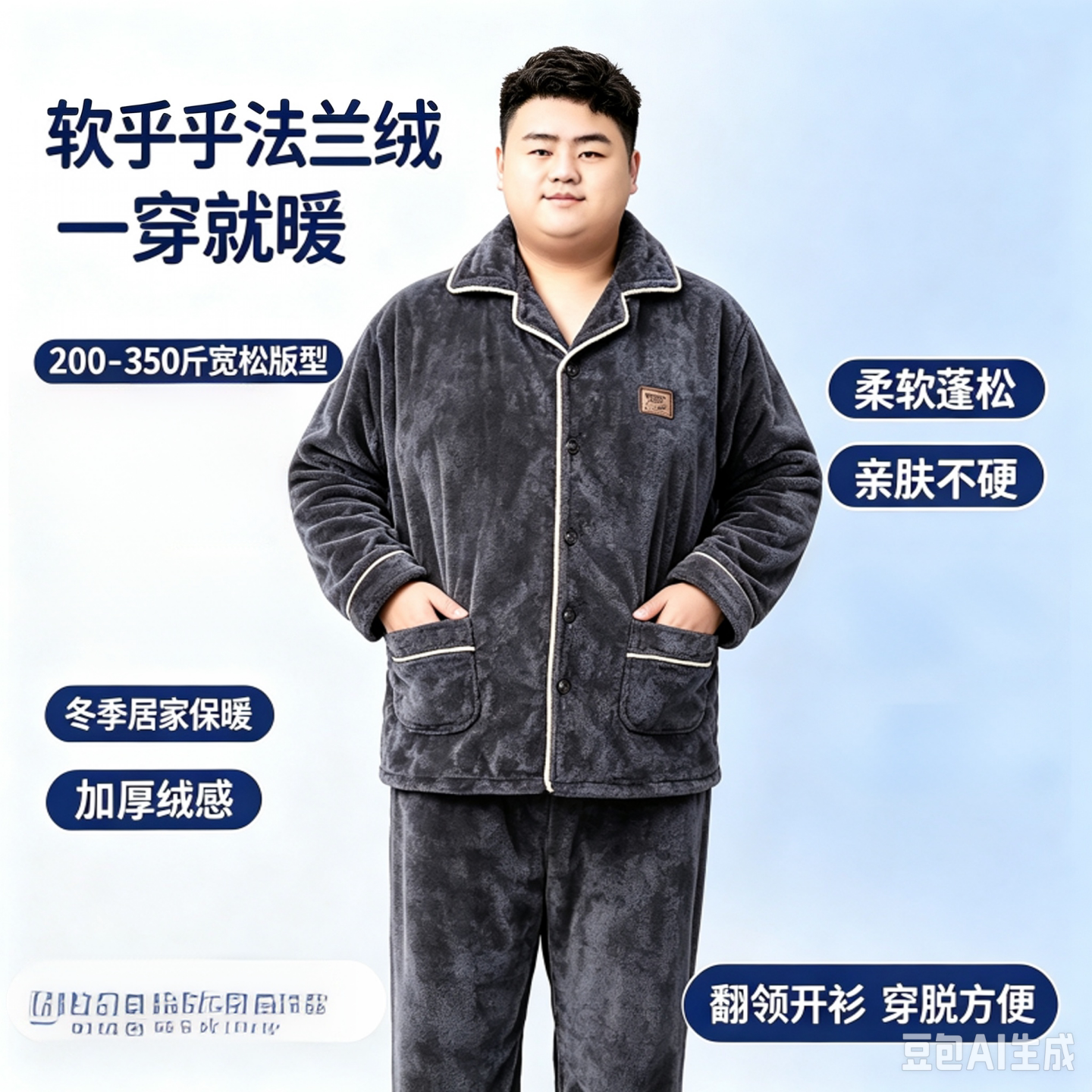 大码250斤男士法兰绒睡衣套装