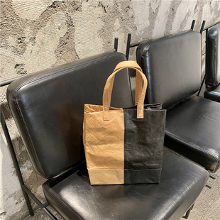 创意时尚 原创设计师斜挎单肩手提环保简约杜邦纸包牛皮纸袋 撞色款