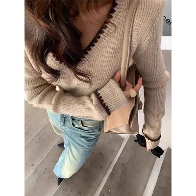 美拉撞AN241301色VAN241031领短款毛衣针女秋冬设计织感德衫宽松